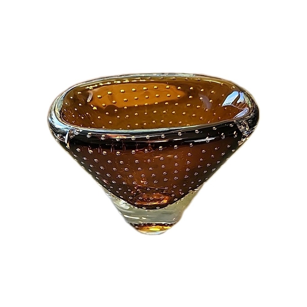 Mid Century Amber Bullicante Murano Style Art Glass, HEAVY VTG